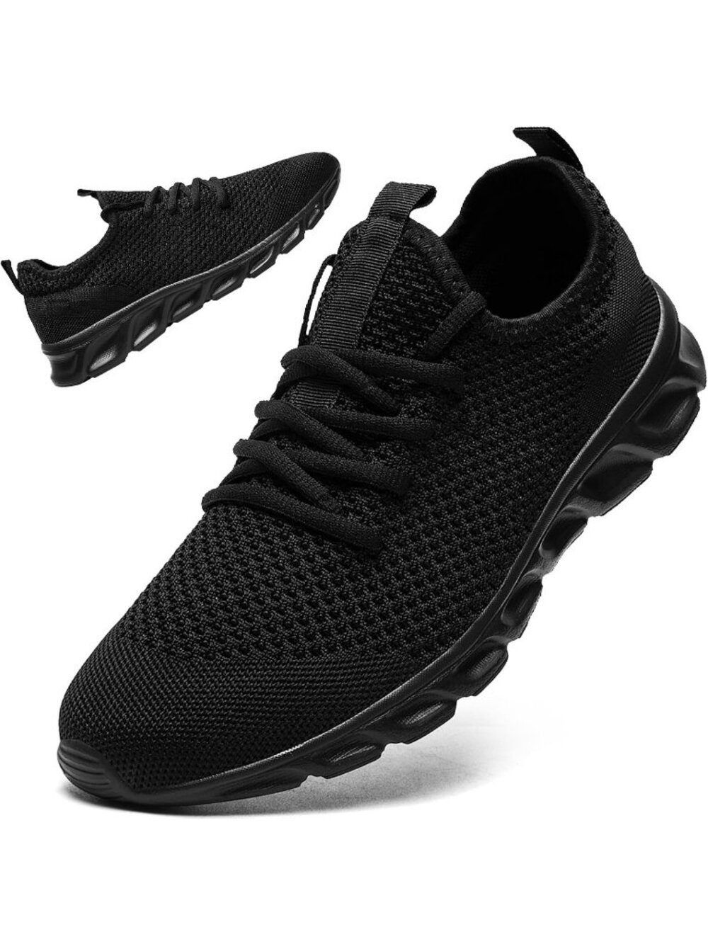 Men's All Black Slip On Athletic Mesh Workout Breathable Running Casual Sneaker